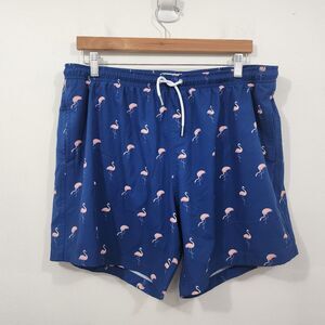 Bermies Mens M Medium Classic 6 in Inseam Blue Swim Trunks Pink Flamingo CLEAN